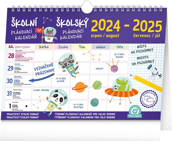 Školní plánovací kalendář 2024/2025 s háčkem