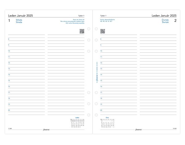 Filofax Náplň 2025 pro diář A5 denní česká