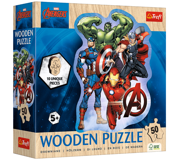 Dřevěné obrysové puzzle Avengers a jejich dobrodružství 50 dílků