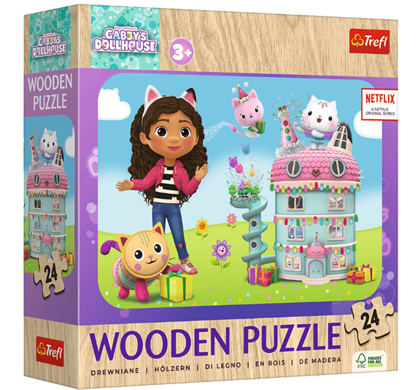 Dřevěné puzzle Gábinin kouzelný domek - Veselá Gábi a její přátelé 24 dílků