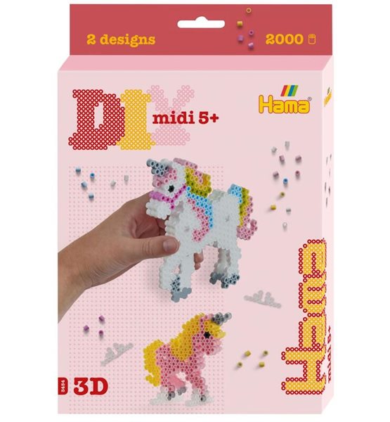 HAMA Zažehlovací korálky MIDI - Dárkový box Jednorožci - 2000 ks