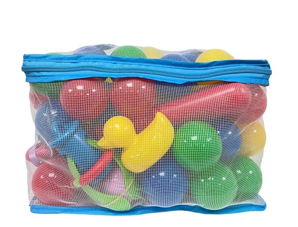Plastové míčky s udičkou v PVC síťce