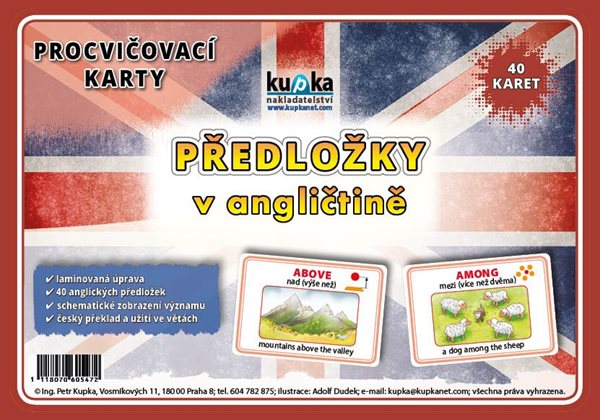 Procvičovací karty - anglické předložky A6 (15x10 cm) v krabičce - A6