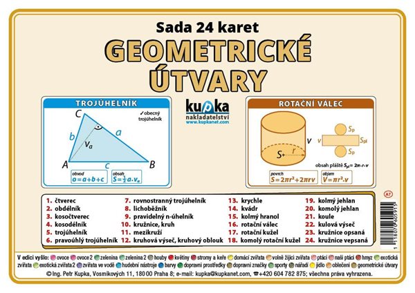 Procvičovací karty - geometrické útvary A7 (10x7 cm) - A7