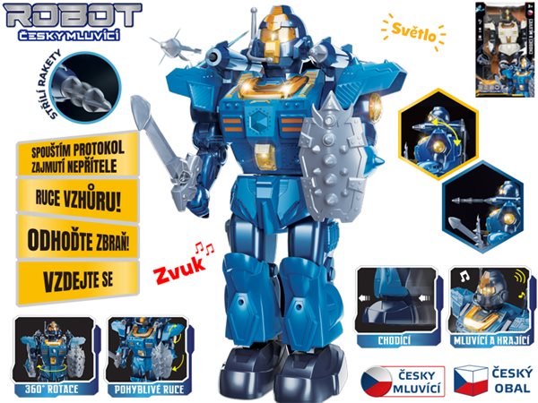 Robot 33 cm na baterie česky mluvící chodící s doplňky