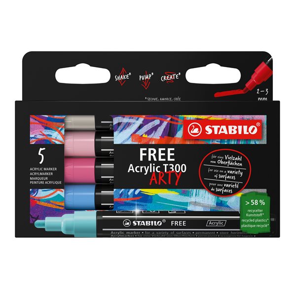 STABILO FREE Akrylový popisovač - T300 Kulatý hrot 2-3 mm - Candy - sada 5 ks