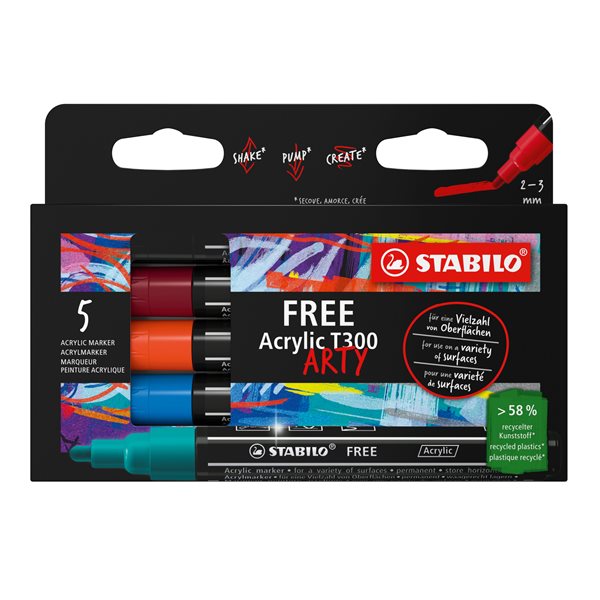 STABILO FREE Akrylový popisovač - T300 Kulatý hrot 2-3 mm - Urban - sada 5 ks