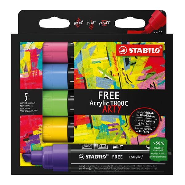 STABILO FREE Akrylový popisovač - T800C Klínový hrot 4-10 mm - Seaside - sada 5 ks