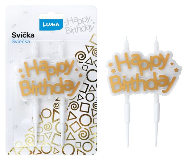 Svíčka HAPPY BIRTHDAY - zlatá