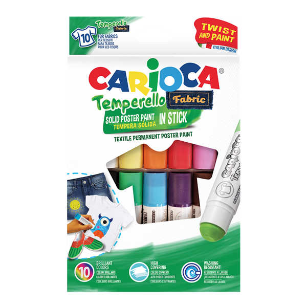 Temperové barvy na textil v tyčince Carioca - 10 ks