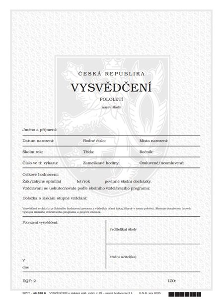 Vysvědčení o získání základního vzdělání v základní škole - slovní hodnocení 3 l. - 210×280 mm