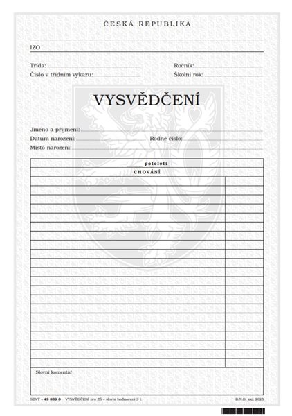 Vysvědčení pro základní školu - slovní hodnocení 3 l.
