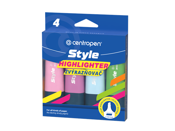 Zvýrazňovač Centropen 6252 STYLE SOFT - sada 4 barev