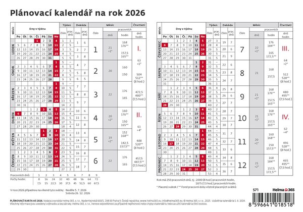 Kalendář stolní 2026 - Plánovací karta - 21