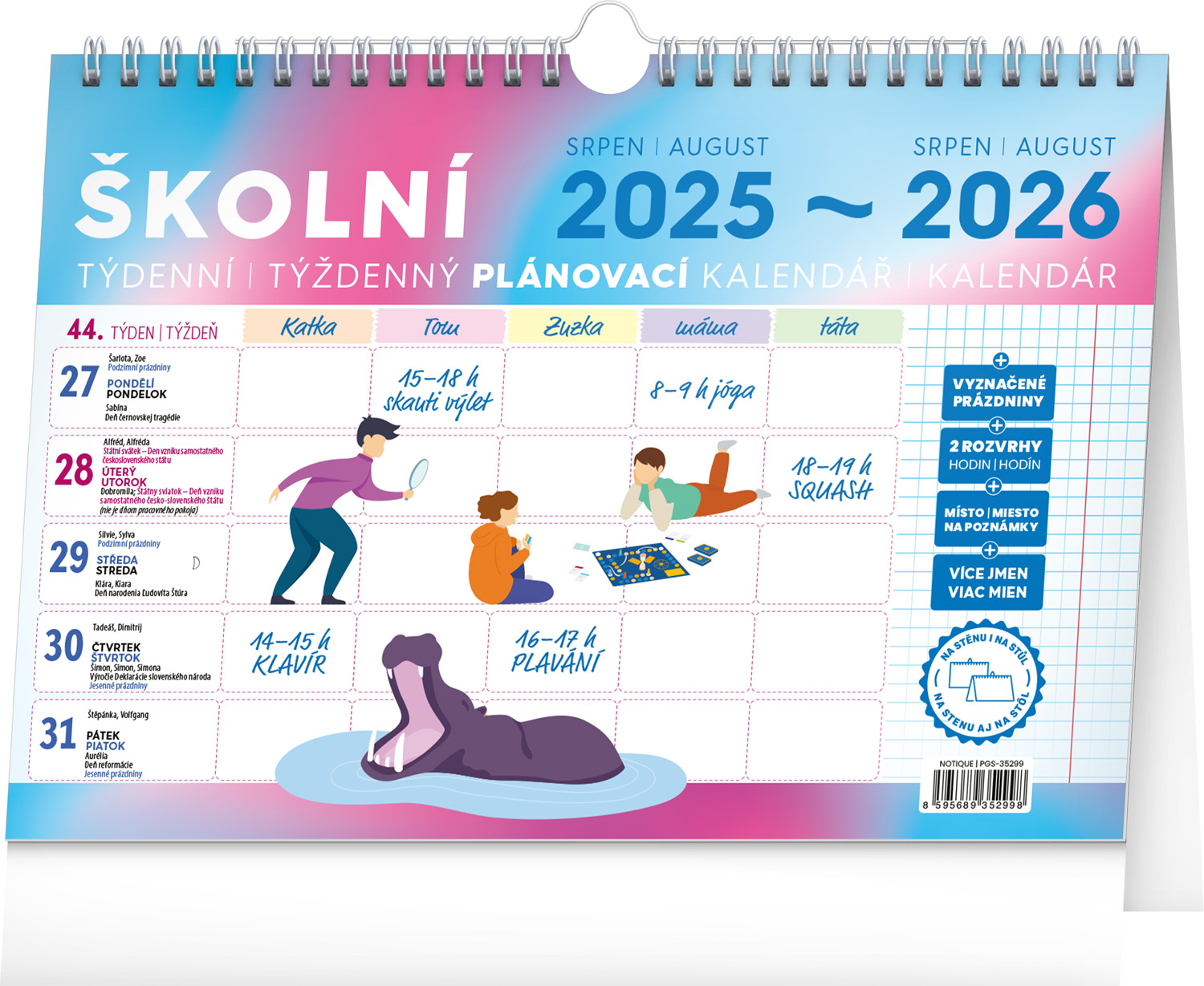 Školní plánovací kalendář 2025/2026 s háčkem